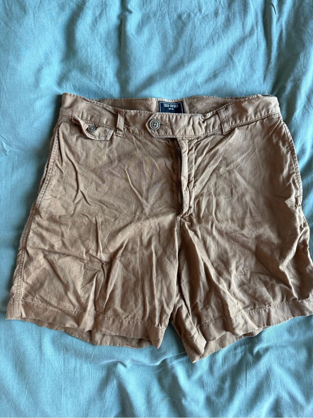 Todd Snyder Men’s Tan Flat Front Linen Blend Shorts